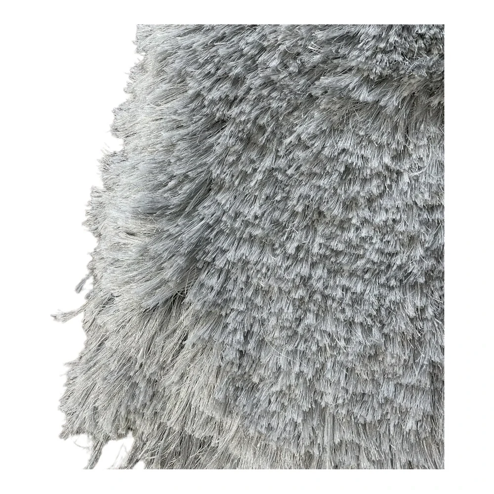 Set of Aphorism Gray Silver Metallic Shag Fringe Square Throw Pillow Covers 22
